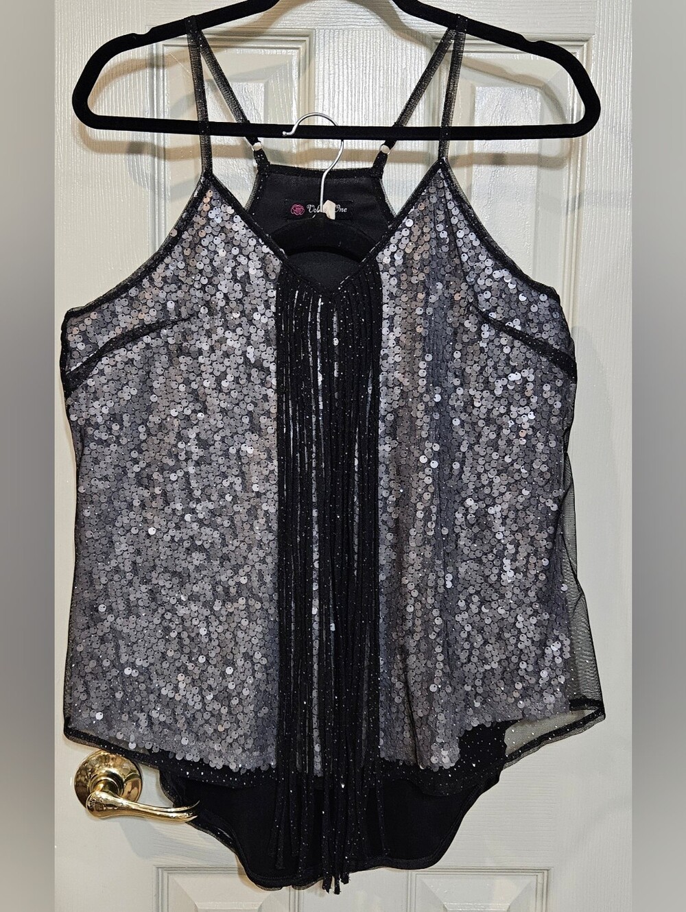 Sequin Fringe Silver & Black Camisole